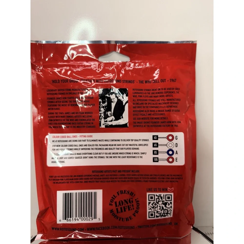 Rotosound RS77LD Jazz Bass 77 Monel Flatwound Bass Strings 45-105 Long Scale New